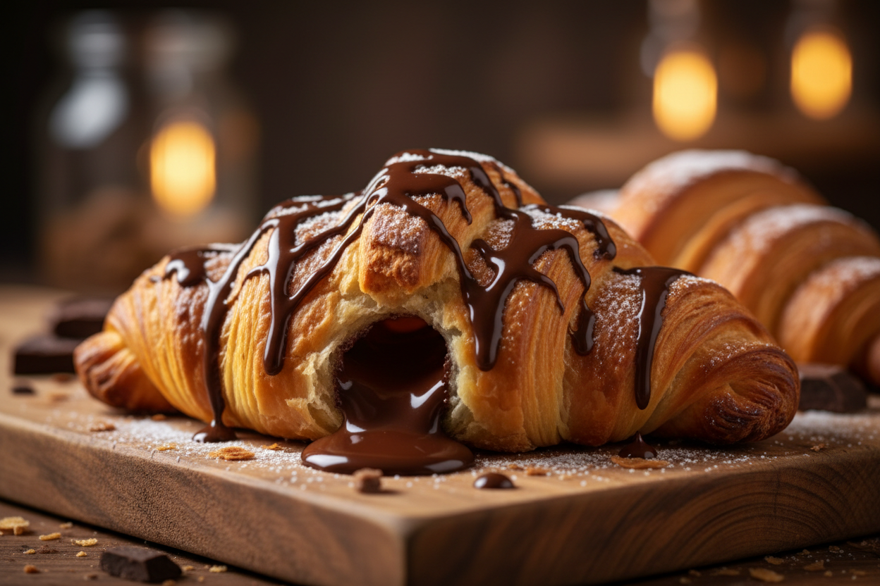 Freshly baked chocolate croissant
