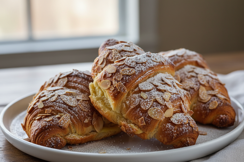 Freshly baked almond croissants