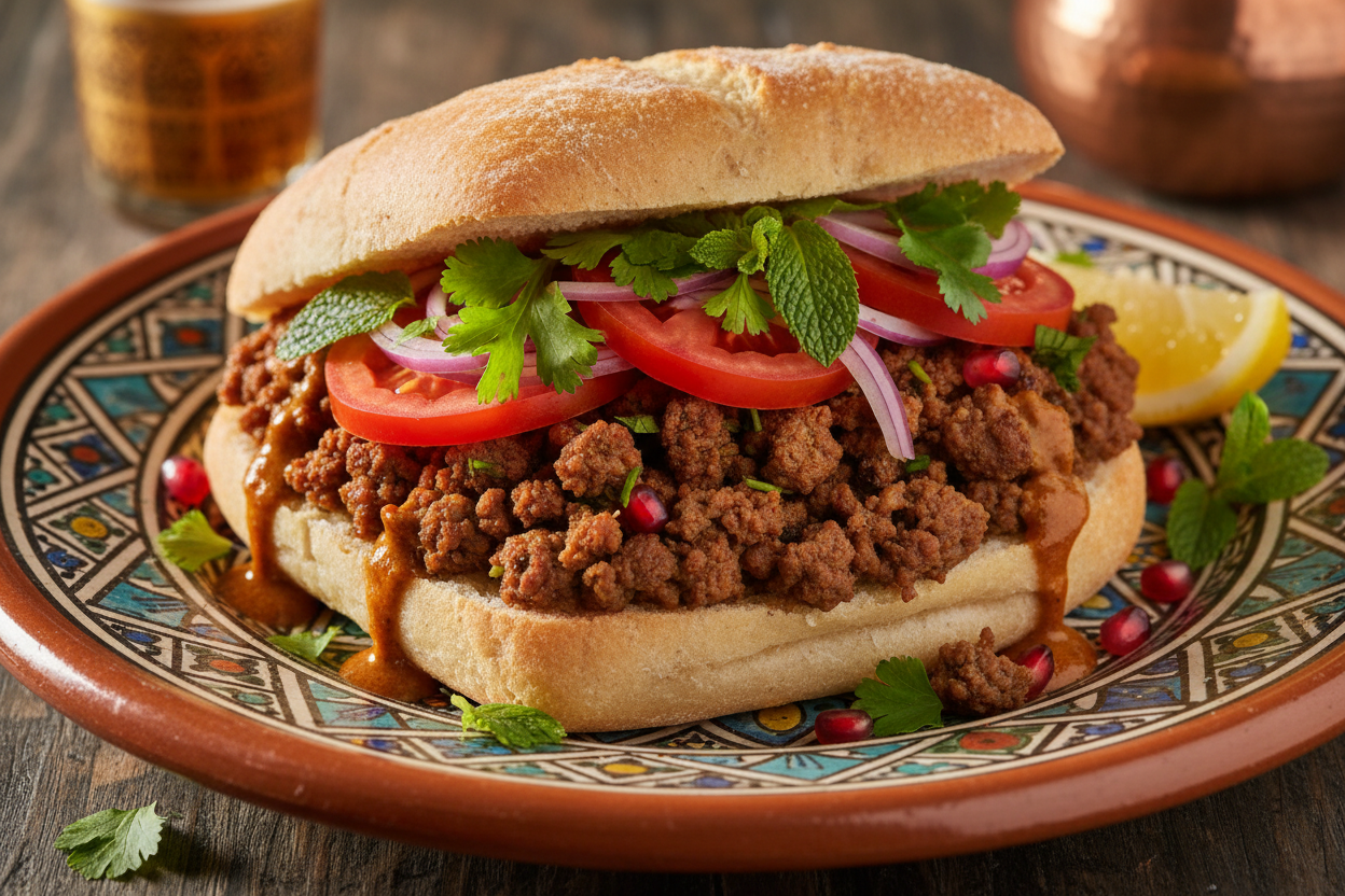 Sandwich Viande Hachée - Moroccan spiced ground beef kefta sandwich