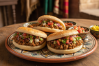 Mini Betbout - Moroccan street food small round soft bread stuffed with seasoned meat and fresh vegetables